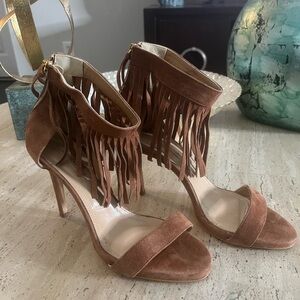 BCBGMaxAzria Tan Fringe Heels